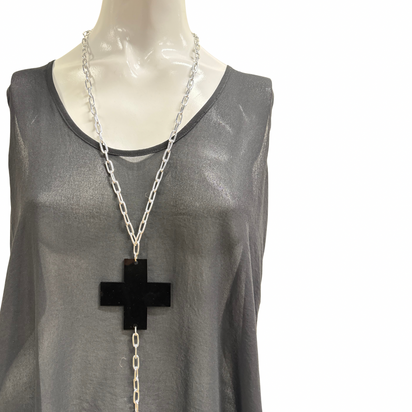 Z49 BLACK CROSS DROP NECKLACE